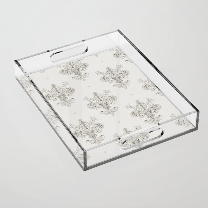 Fleur De Lis In Cool Neutral Grey Acrylic Tray Gallery Image 1