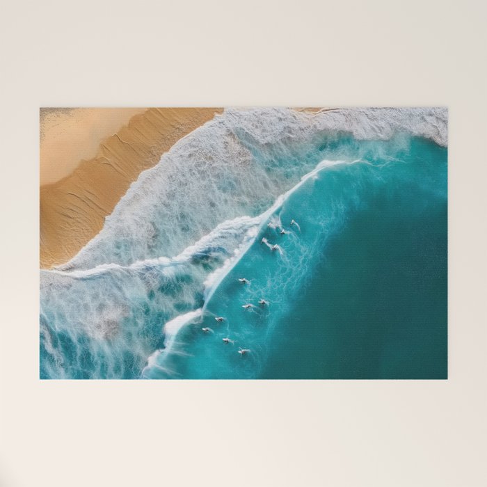 Turquoise Tides - Aerial View of Ocean Waves and Shore Welcome Mat Gallery Image 1