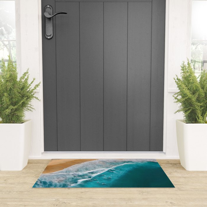 Turquoise Tides - Aerial View of Ocean Waves and Shore Welcome Mat Gallery Image 3