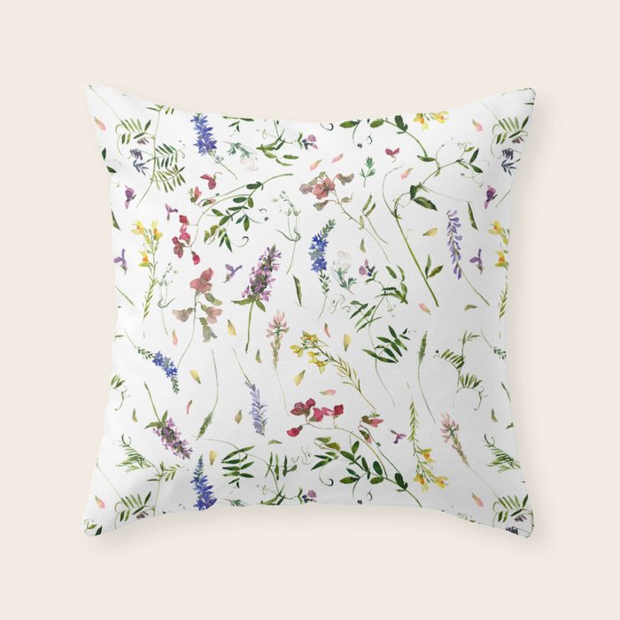Scandinavian Midsummer Wildflowers Meadow  Throw Pillow Gallery Image 1
