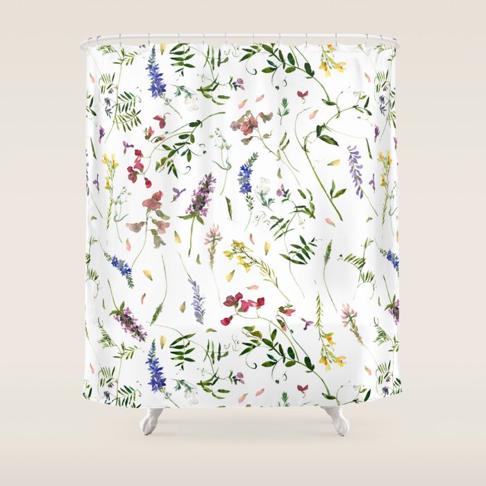 Scandinavian Midsummer Wildflowers Meadow  Shower Curtain Gallery Image 1