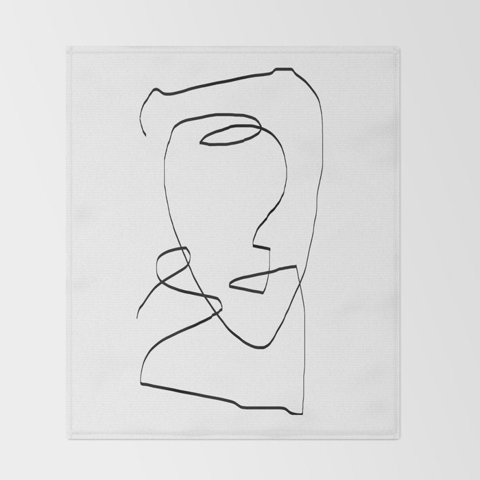 Abstract head, Minimalist Line Art Throw Blanket Gallery Image 2