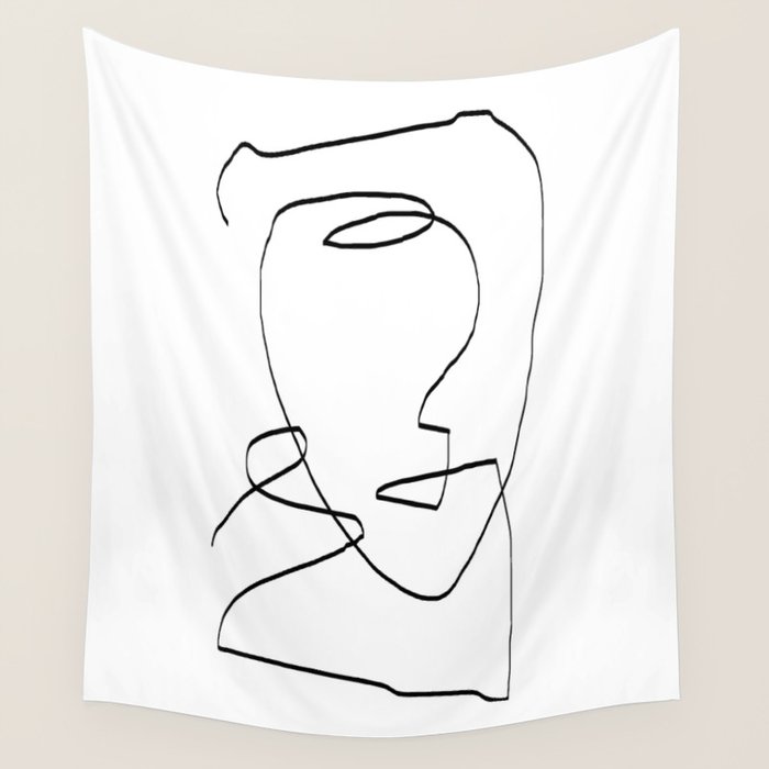 Abstract head, Minimalist Line Art Wall Tapestry Gallery Image 4