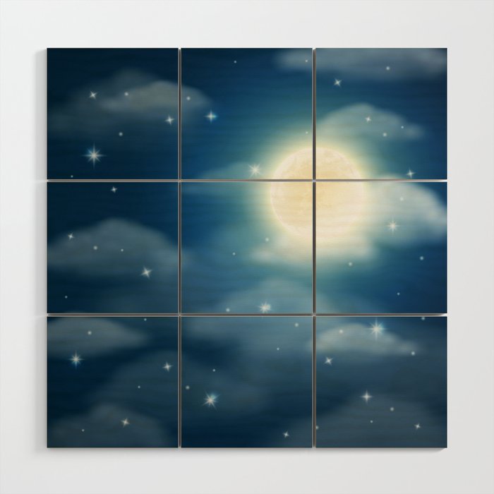 Magical Midnight Moon Starry Night Sky Wood Wall Art Gallery Image 1