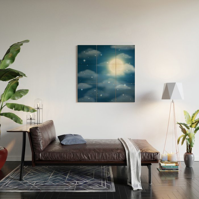 Magical Midnight Moon Starry Night Sky Wood Wall Art Gallery Image 2