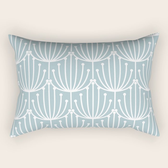 Retro Art, Floral Prints, Light Blue and White Rectangular Pillow Gallery Image 2