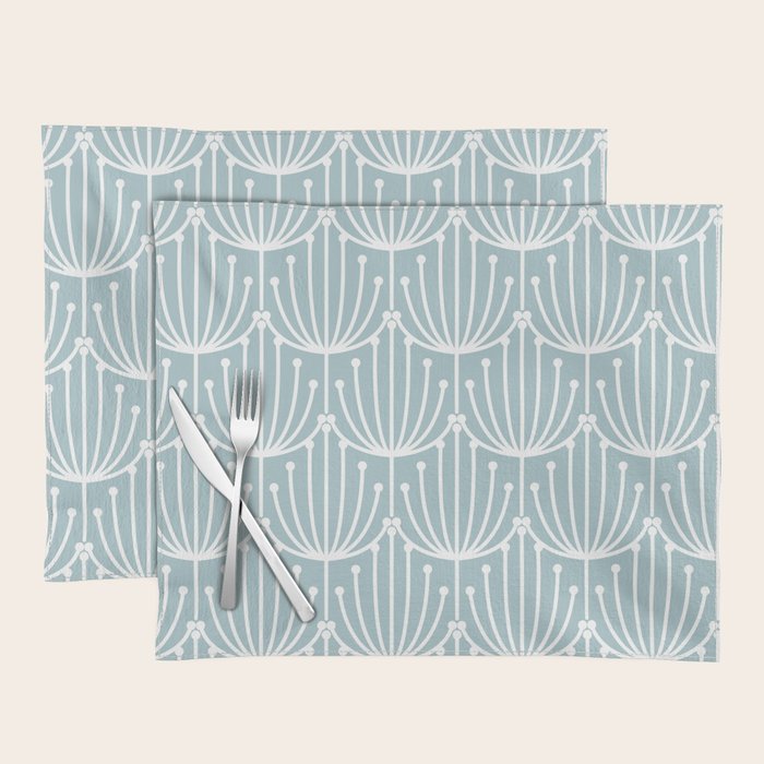 Retro Art, Floral Prints, Light Blue and White Placemat Gallery Image 1
