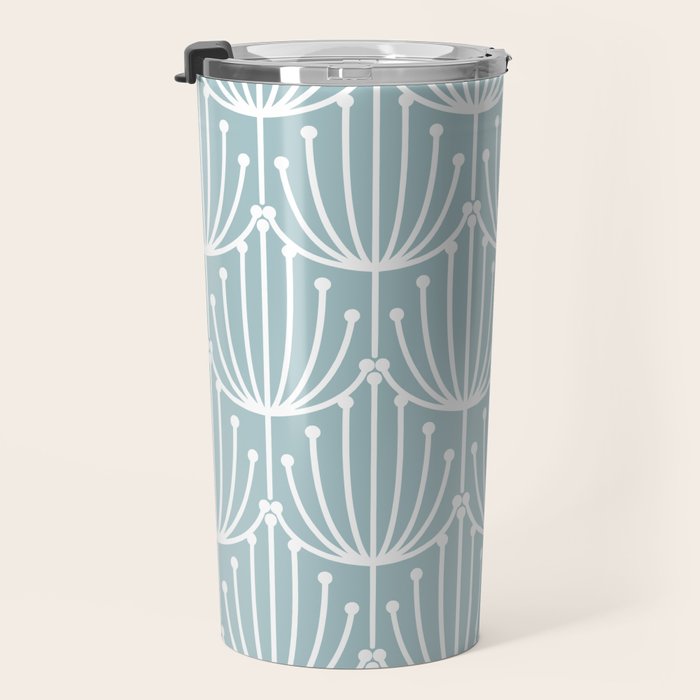 Retro Art, Floral Prints, Light Blue and White Travel Mug Gallery Image 3