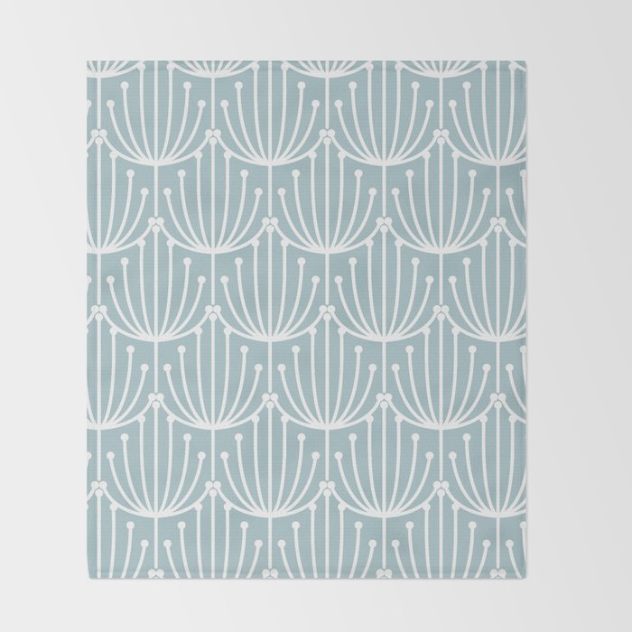 Retro Art, Floral Prints, Light Blue and White Throw Blanket Gallery Image 2
