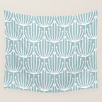 Retro Art, Floral Prints, Light Blue and White Wall Tapestry Gallery Image 4