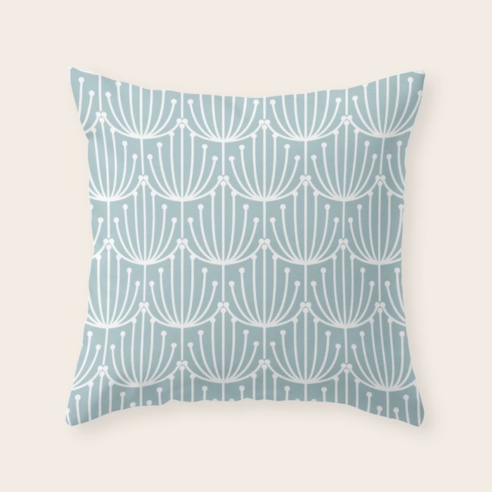 Retro Art, Floral Prints, Light Blue and White Throw Pillow Gallery Image 6