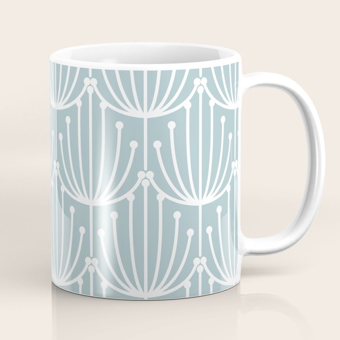 Retro Art, Floral Prints, Light Blue and White Coffee Mug Gallery Image 1