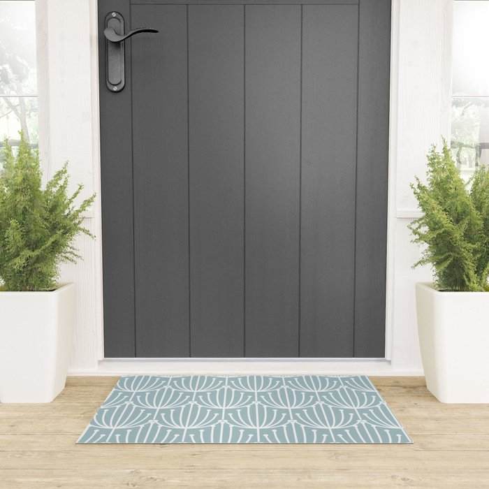 Retro Art, Floral Prints, Light Blue and White Welcome Mat Gallery Image 3