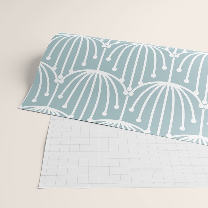 Retro Art, Floral Prints, Light Blue and White Wrapping Paper Gallery Image 2