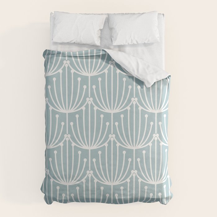 Retro Art, Floral Prints, Light Blue and White Duvet Cover Gallery Image 6