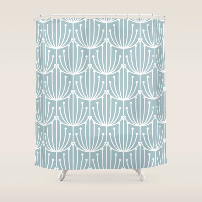Retro Art, Floral Prints, Light Blue and White Shower Curtain Gallery Image 1