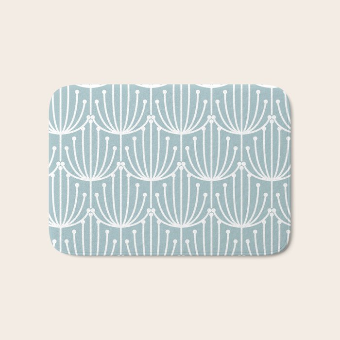 Retro Art, Floral Prints, Light Blue and White Bath Mat Gallery Image 1