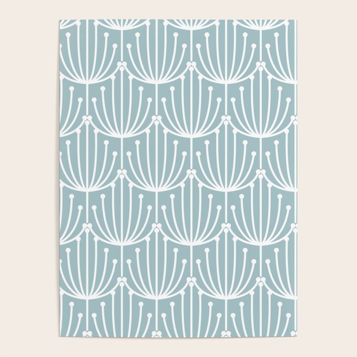 Retro Art, Floral Prints, Light Blue and White Poster Gallery Image 1