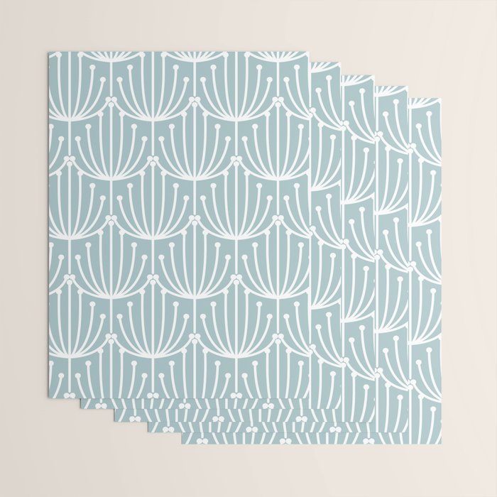 Retro Art, Floral Prints, Light Blue and White Wrapping Paper Gallery Image 3