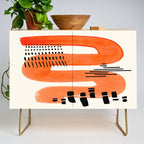 Mid Century Modern abstract Minimalist Fun Colorful Shapes Patterns Orange Watercolor Wiggle Stroke Credenza Gallery Image 1
