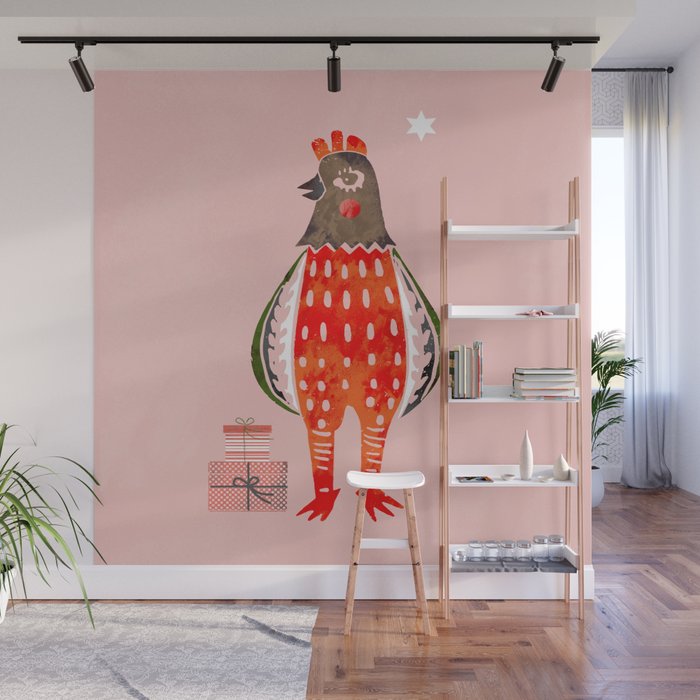 Christmas Chicken - illustration Wall Mural Gallery Image 1
