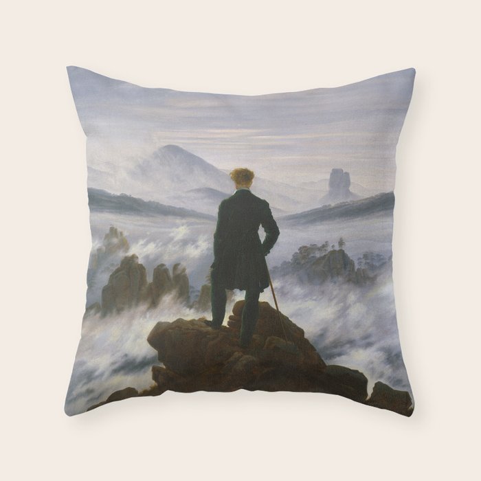 "Wanderer above the Sea of Fog" ("Der Wanderer über dem Nebelmeer") by Caspar David Friedrich, circa 1817  Throw Pillow Gallery Image 1