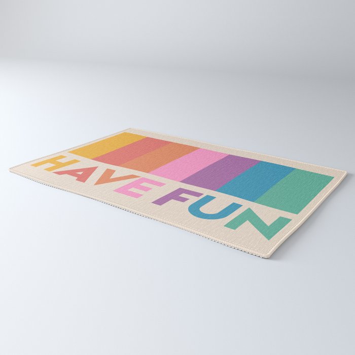 Vintage Rainbow Have Fun Text Rug Gallery Image 3