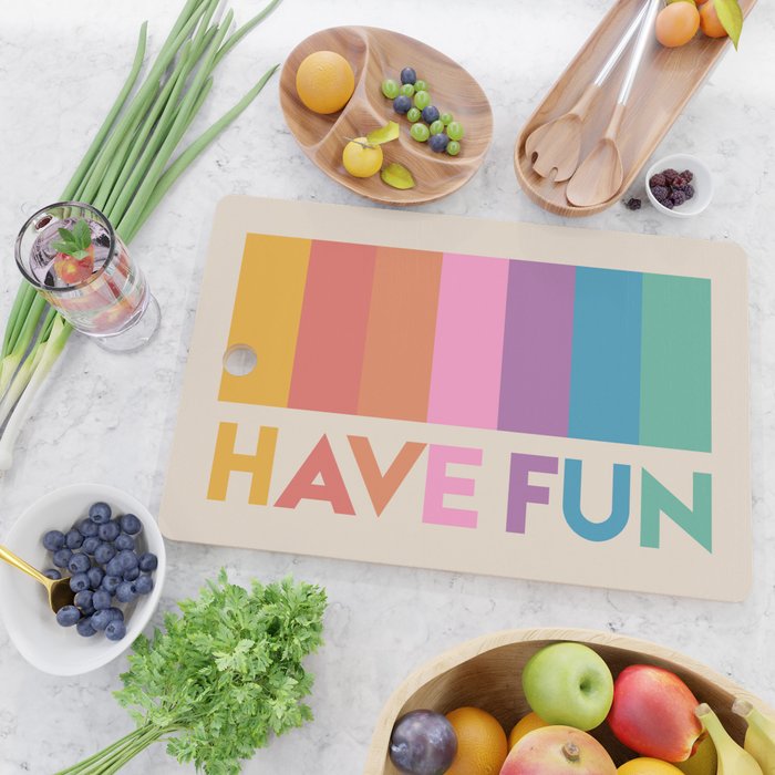 Vintage Rainbow Have Fun Text Cutting Board Gallery Image 2