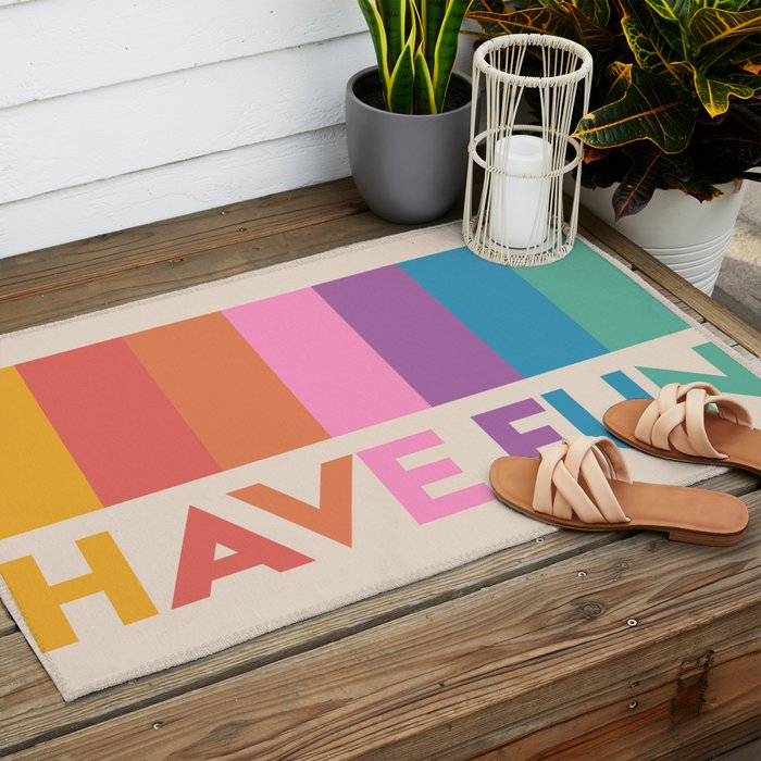 Vintage Rainbow Have Fun Text Outdoor Rug Gallery Image 2
