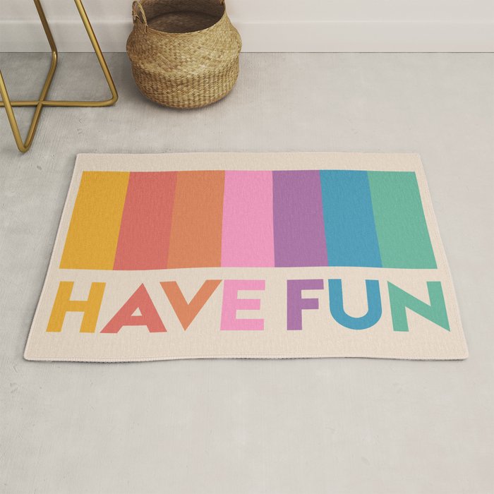 Vintage Rainbow Have Fun Text Rug Gallery Image 1