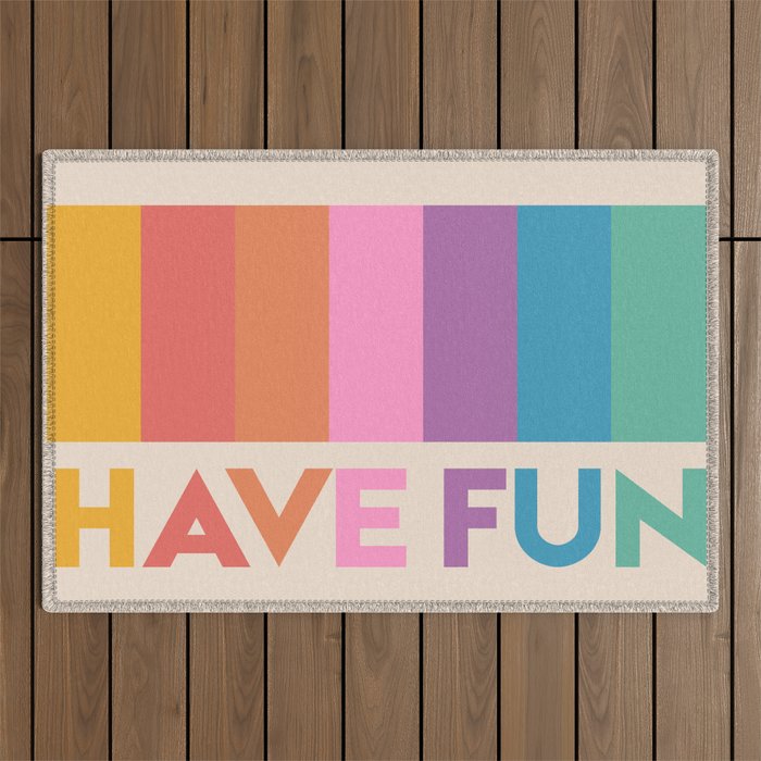 Vintage Rainbow Have Fun Text Outdoor Rug Gallery Image 1