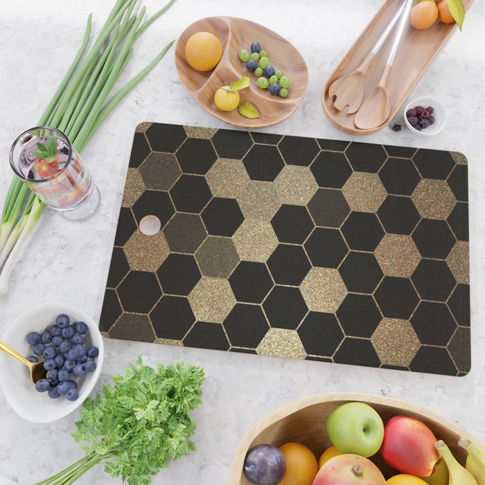 Gold,hexagons ,honeycomb geometric pattern  Cutting Board Gallery Image 2