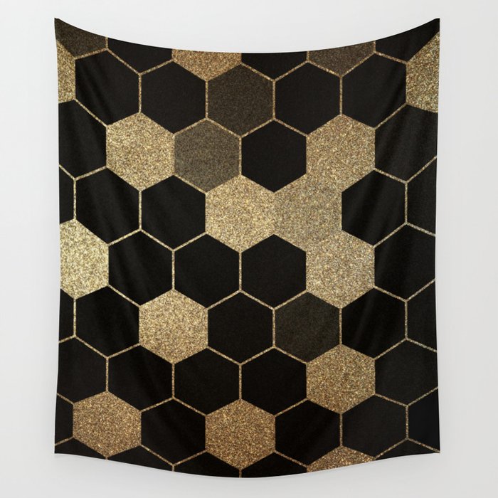 Gold,hexagons ,honeycomb geometric pattern  Wall Tapestry Gallery Image 4
