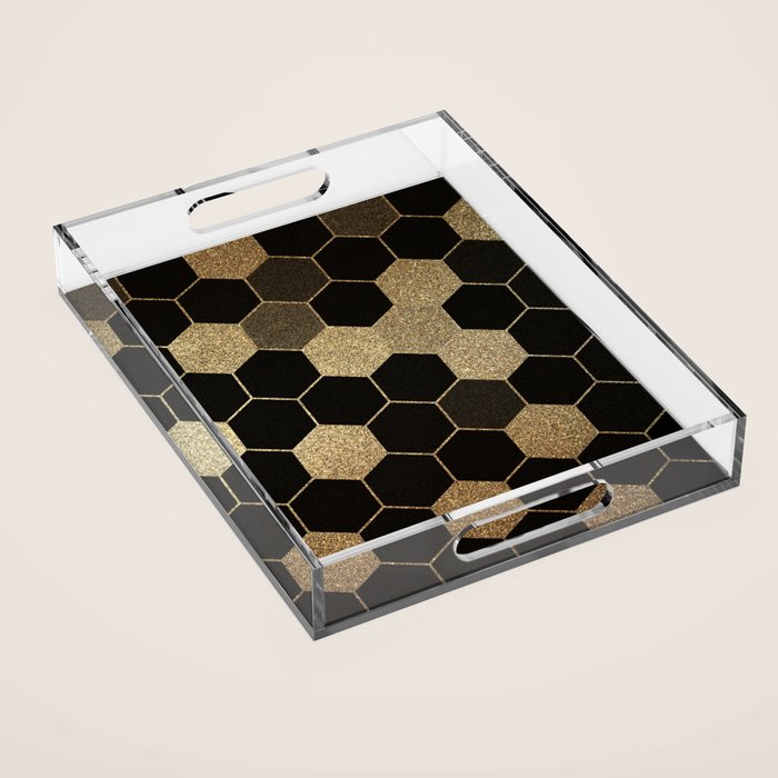 Gold,hexagons ,honeycomb geometric pattern  Acrylic Tray Gallery Image 1