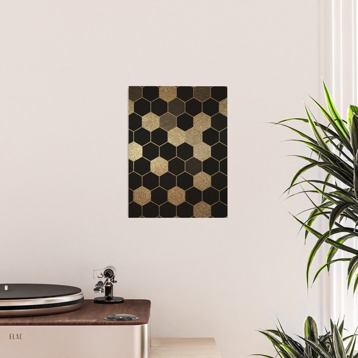 Gold,hexagons ,honeycomb geometric pattern  Poster Gallery Image 2