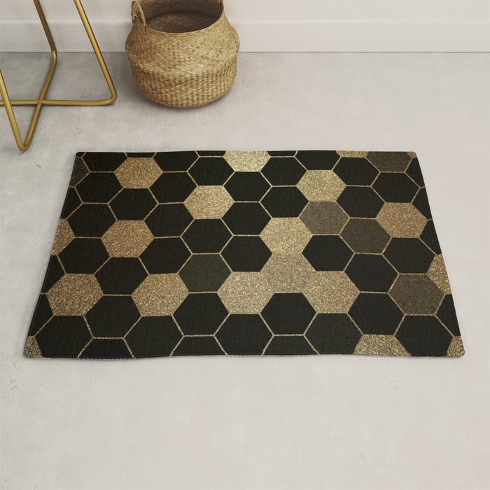 Gold,hexagons ,honeycomb geometric pattern  Rug Gallery Image 1