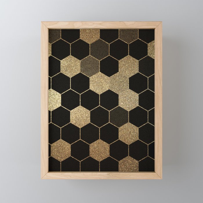 Gold,hexagons ,honeycomb geometric pattern  Mini Art Print Gallery Image 1