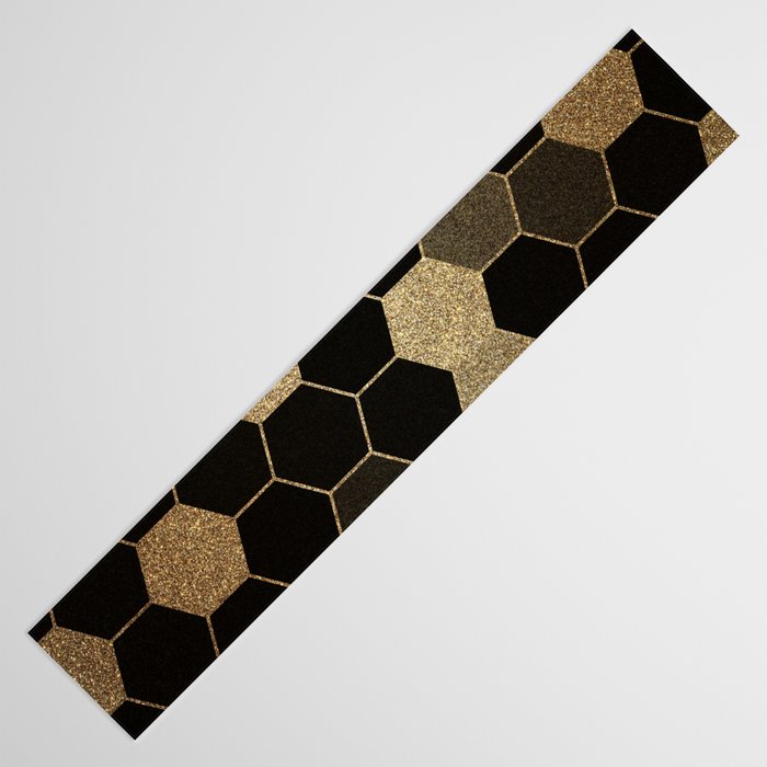Gold,hexagons ,honeycomb geometric pattern  Table Runner Gallery Image 3