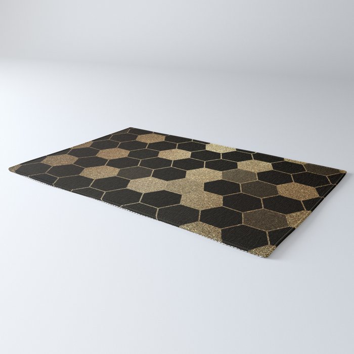 Gold,hexagons ,honeycomb geometric pattern  Rug Gallery Image 3
