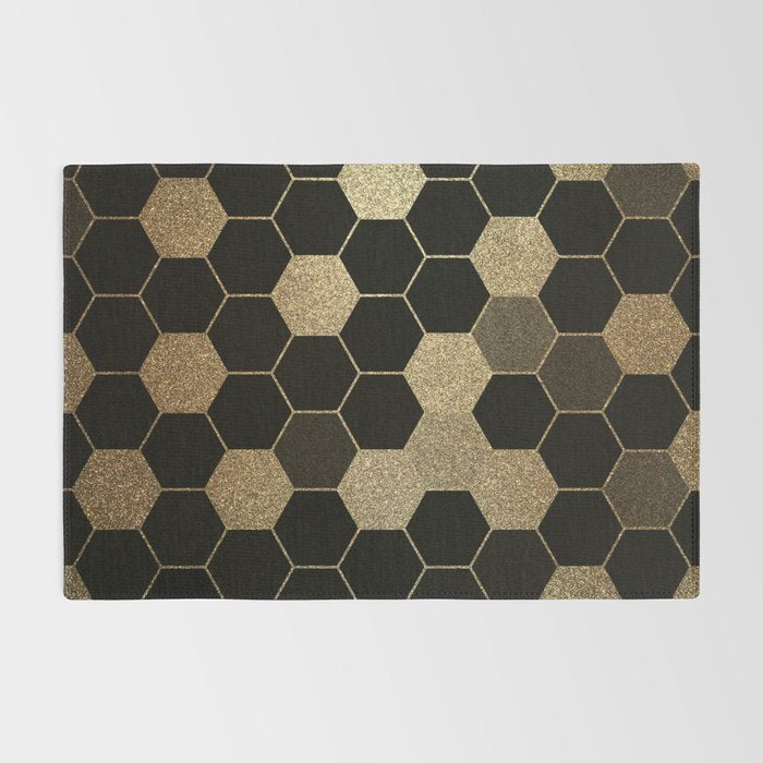 Gold,hexagons ,honeycomb geometric pattern  Rug Gallery Image 2