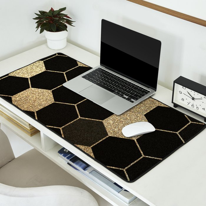 Gold,hexagons ,honeycomb geometric pattern  Desk Mat Gallery Image 2