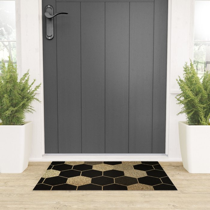 Gold,hexagons ,honeycomb geometric pattern  Welcome Mat Gallery Image 3