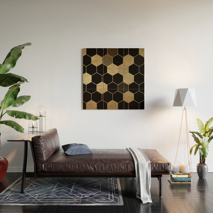 Gold,hexagons ,honeycomb geometric pattern  Wood Wall Art Gallery Image 2
