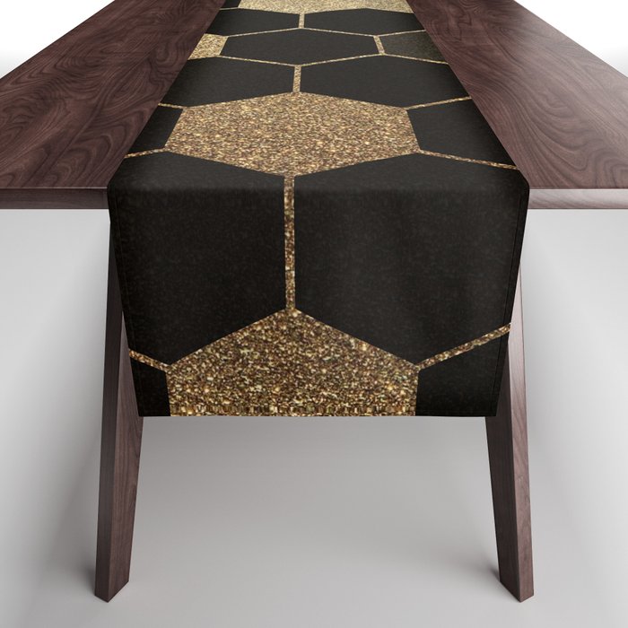 Gold,hexagons ,honeycomb geometric pattern  Table Runner Gallery Image 1
