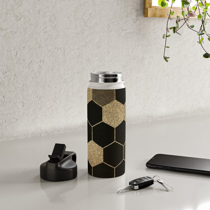 Gold,hexagons ,honeycomb geometric pattern  Water Bottle Gallery Image 4