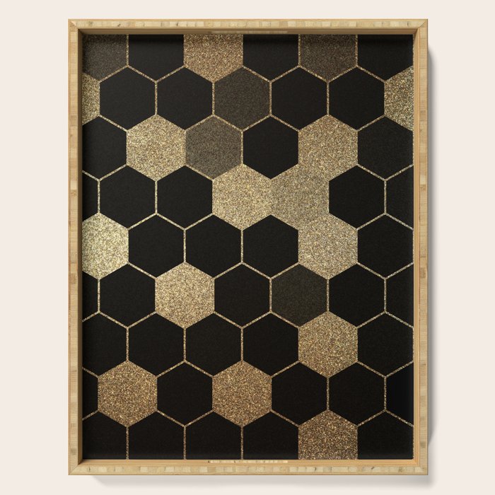 Gold,hexagons ,honeycomb geometric pattern  Serving Tray Gallery Image 1