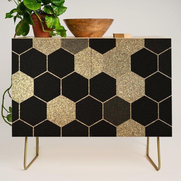 Gold,hexagons ,honeycomb geometric pattern  Credenza Gallery Image 1