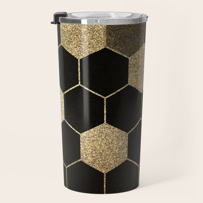 Gold,hexagons ,honeycomb geometric pattern  Travel Mug Gallery Image 3