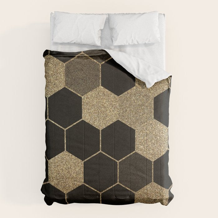 Gold,hexagons ,honeycomb geometric pattern  Comforter Gallery Image 6