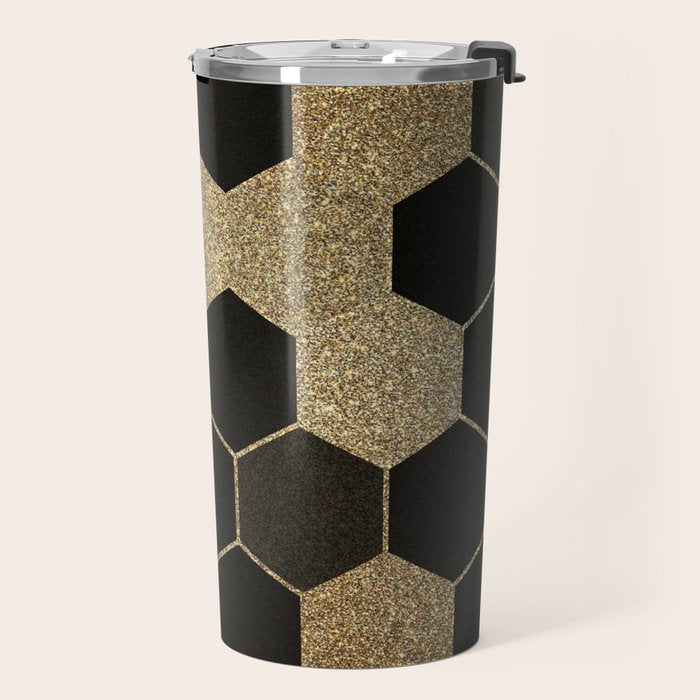 Gold,hexagons ,honeycomb geometric pattern  Travel Mug Gallery Image 2
